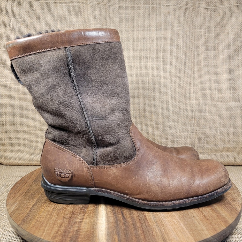 UGG Australia Brookfield‎ Boots Sheepskin Leather Suede Brown Lined Women's 10